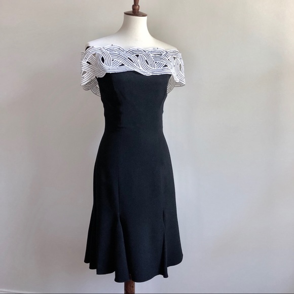 Cocktail Dress Black White Rhinestone Off Shoulder - Picture 2 of 9